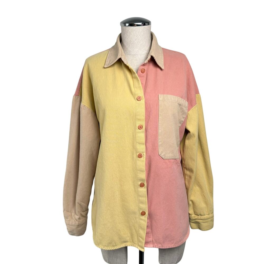 Colorblock Shacket Shirt Jacket 100% Cotton Button Front S